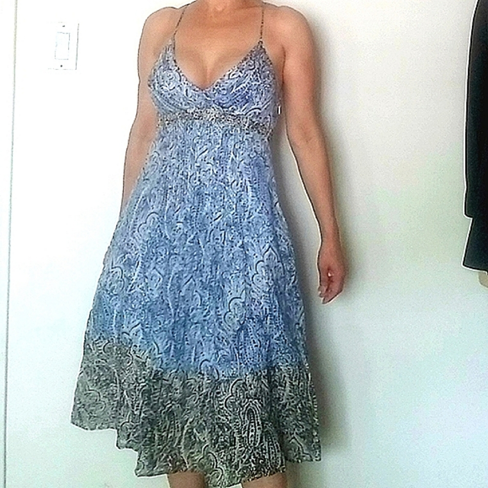 Maxazria Collection Cotton/Silk Sexy Beach Vacation Chic light chambray dress